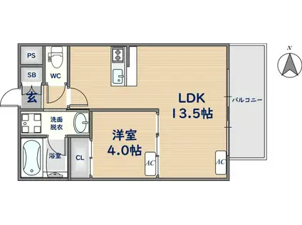 プレジオ荒本新町(1LDK/12階)の間取り写真