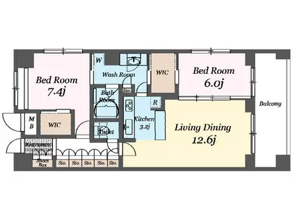 パシフィックレジデンス目黒本町(2LDK/2階)の間取り写真