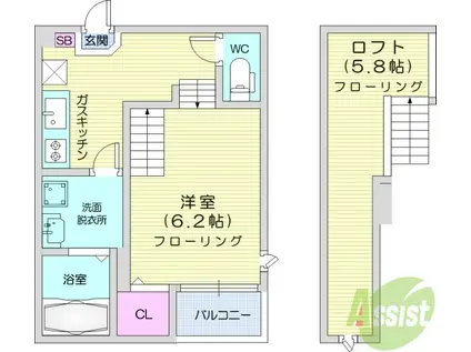アゼリア八本松D(1K/1階)の間取り写真