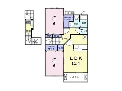 アドベントヒルズA棟(2LDK/2階)の間取り写真