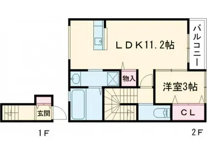四郷町坂元アパート(1LDK/2階)の間取り写真