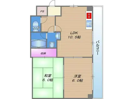 ベルビュー1番館(2LDK/4階)の間取り写真