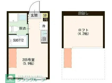 ハーモニーテラス上石神井V(ワンルーム/2階)の間取り写真