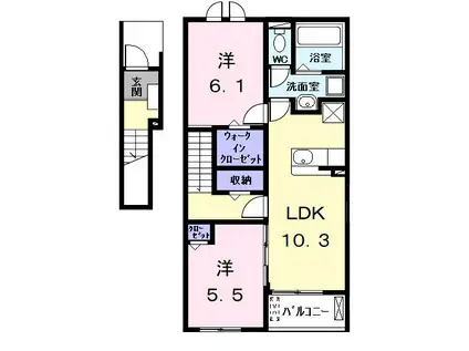 ジョイアス東気開ヒガシキトケ(2LDK/2階)の間取り写真