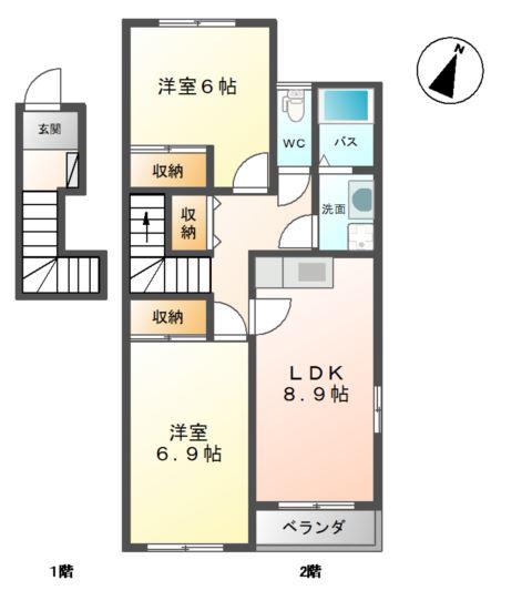 グリーンテラス(2DK/2階)の間取り写真