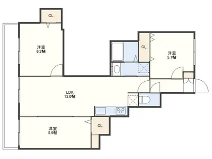 シーアンドスター赤迫(3LDK/3階)の間取り写真