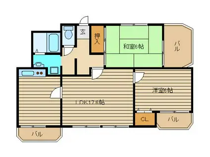サンビームアズ(2LDK/6階)の間取り写真