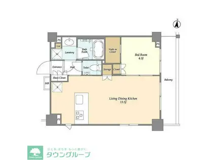 ARKMARK西小山(1LDK/6階)の間取り写真
