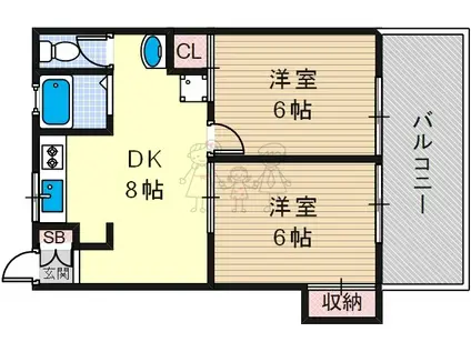 エクセル田辺(2LDK/3階)の間取り写真