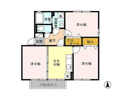 Dコートラスタ III棟(3DK/2階)の間取り写真