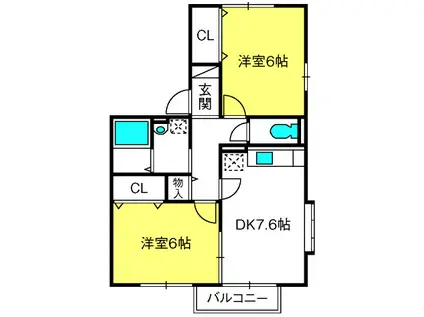 グリーンテラス長野A(2DK/1階)の間取り写真