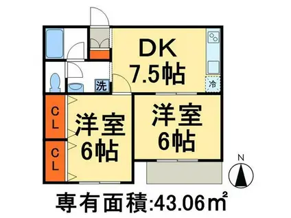 フォンターナ(2DK/1階)の間取り写真