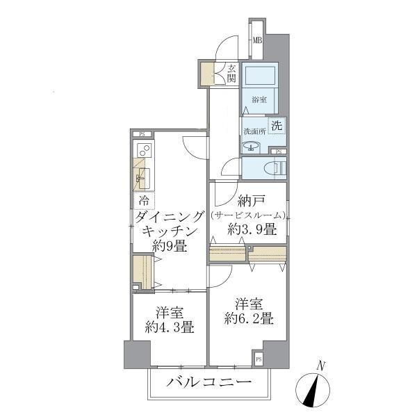 ディーズヴァリエ阪東橋レジデンス(2SDK/4階)の間取り写真