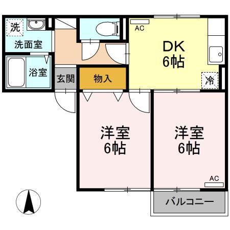 サンシャインN(2DK/2階)の間取り写真