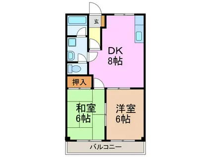 ラシャンテ(2DK/2階)の間取り写真