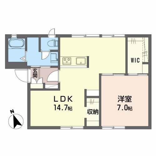 シャンティーB棟(1LDK/1階)の間取り写真
