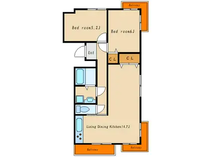 玉木マンション(2LDK/2階)の間取り写真