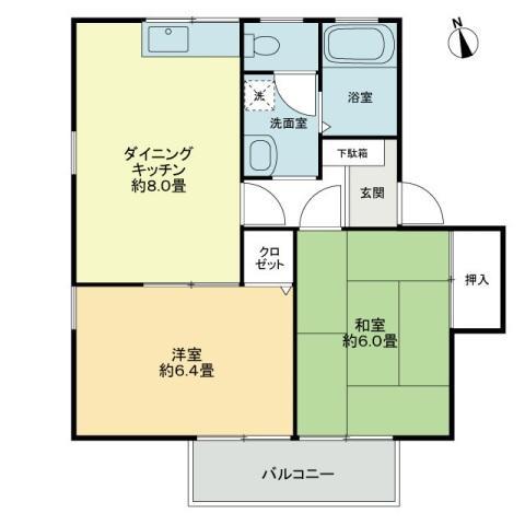 フォブール西尾(2DK/1階)の間取り写真