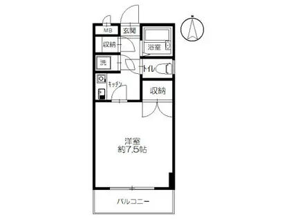 イーストピークV(1K/3階)の間取り写真