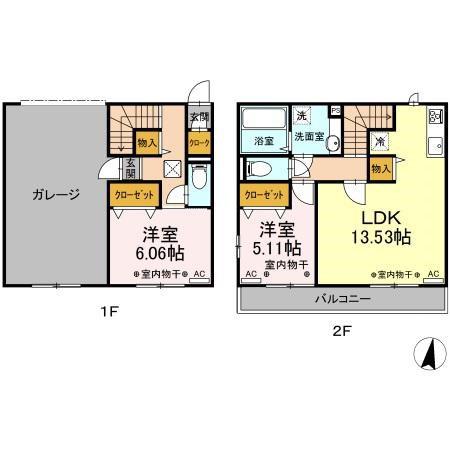 ＪＲ上越線 井野駅(群馬) 徒歩12分 2階建 築5年(2LDK/1階)の間取り写真