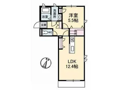シャーメゾンタウン西阿知駅前B棟(1LDK/1階)の間取り写真
