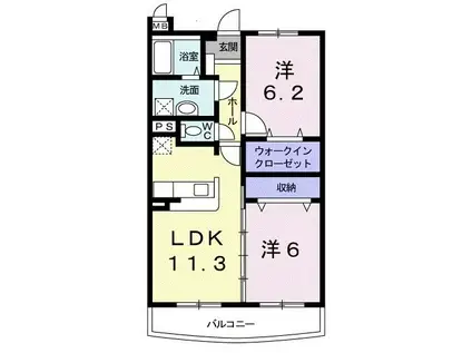 アベニール三鷹 R(2LDK/2階)の間取り写真
