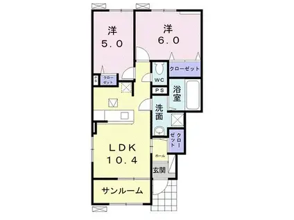 フィオーレE(2LDK/1階)の間取り写真