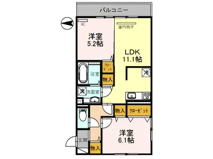 ヴォワ・リーブル(2LDK/3階)の間取り写真