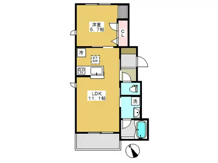 サンレジデンスII(1LDK/1階)の間取り写真