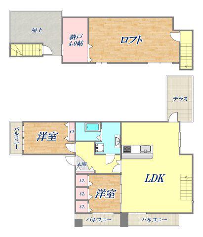 クオリア三正(2LDK/5階)の間取り写真