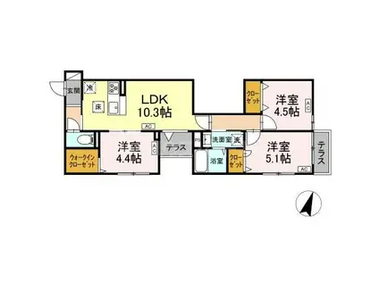 セレスティア西瑞江(3LDK/1階)の間取り写真
