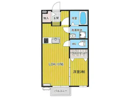 大野 ピオニーハウス(1LDK/1階)の間取り写真