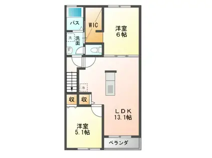 グラン・ソレイユII(2LDK/2階)の間取り写真