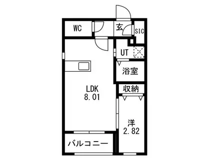 ソルヴェール馬出(1LDK/2階)の間取り写真