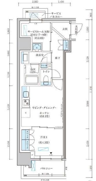 パークアクシス池袋イースト(2LDK/8階)の間取り写真