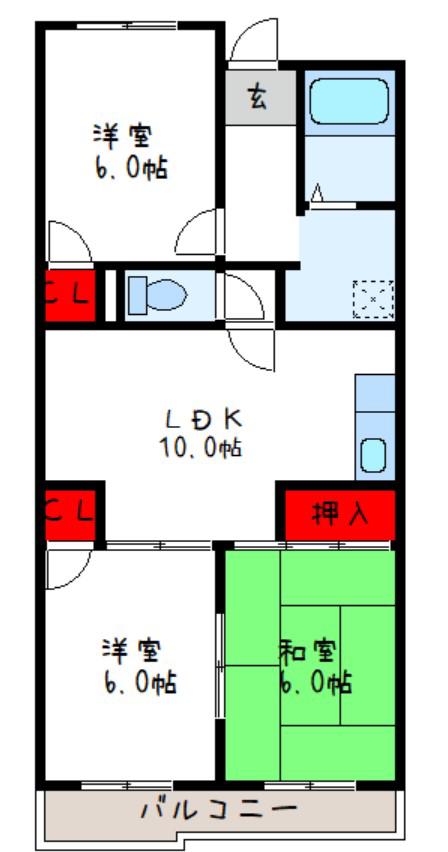 ハイツ南久宝寺(3LDK/6階)の間取り写真