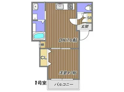 NET-K妙法寺II(1DK/1階)の間取り写真