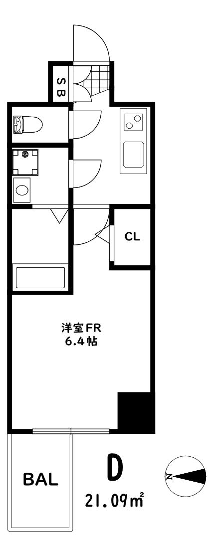 エスリード神戸三宮ヒルズ(1K/15階)の間取り写真