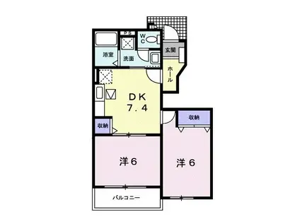 ペーシュ・ド・フルール(2DK/1階)の間取り写真