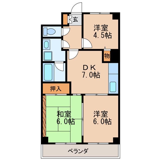 レジデンス泉(3DK/6階)の間取り写真