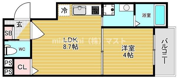 GRANDIR岸里(1LDK/1階)の間取り写真