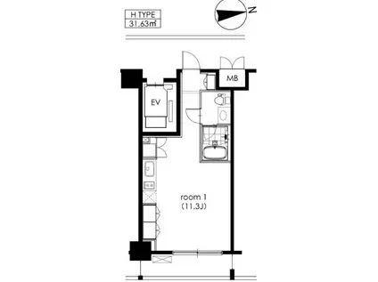 カスタリア芝公園(ワンルーム/4階)の間取り写真