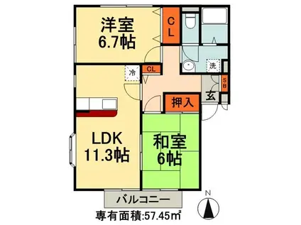 パレアージュD(2LDK/1階)の間取り写真