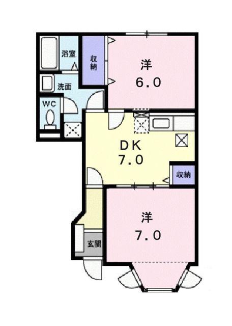 アンソレイエさくらB(2DK/1階)の間取り写真