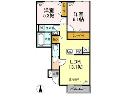 コンフォール西小鷹野II(2LDK/1階)の間取り写真