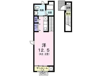 エクセル ウィステリアB(ワンルーム/2階)の間取り写真