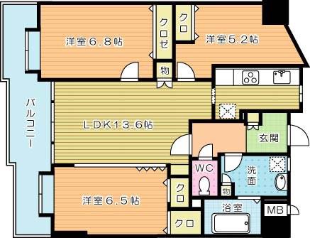 ニューサンリバー12番館(3LDK/12階)の間取り写真