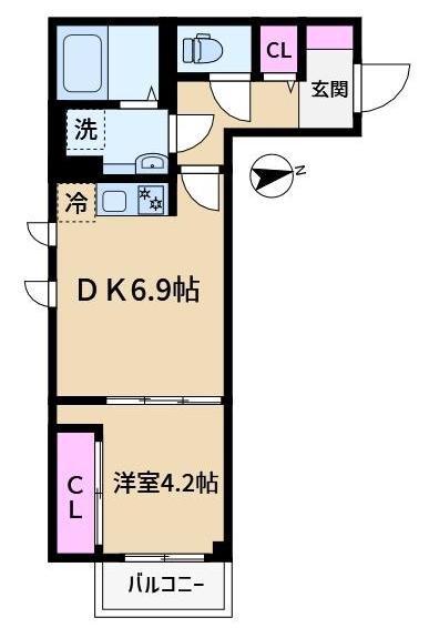 アローマ王子本町(1DK/1階)の間取り写真