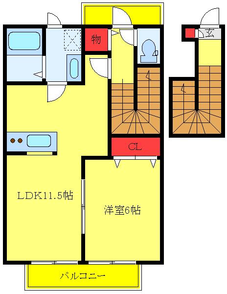 トワ ヴェール 3225(1LDK/2階)の間取り写真