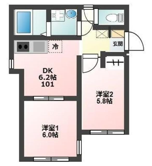 GLANZ碑文谷(2DK/1階)の間取り写真